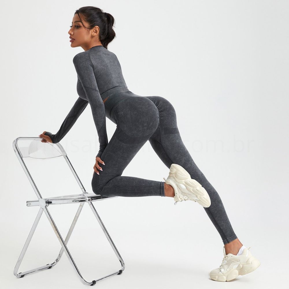 Conjunto Academia Sem Costura Manga Longa