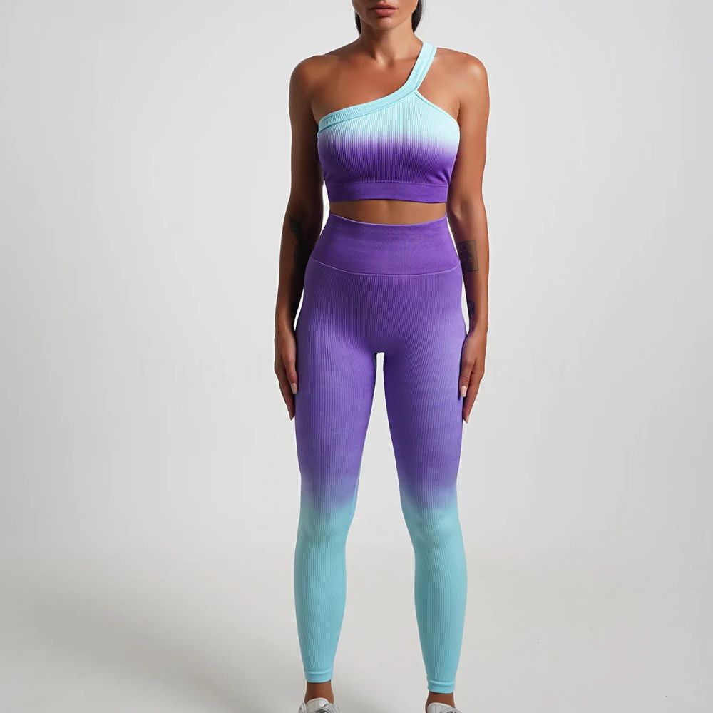 Conjunto Academia Sem Costura Alça Única - Gradient