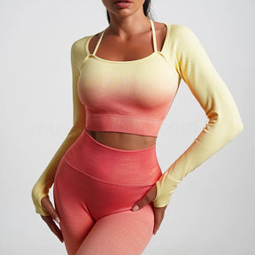 Conjunto Academia Sem Costura Manga Longa - Gradient