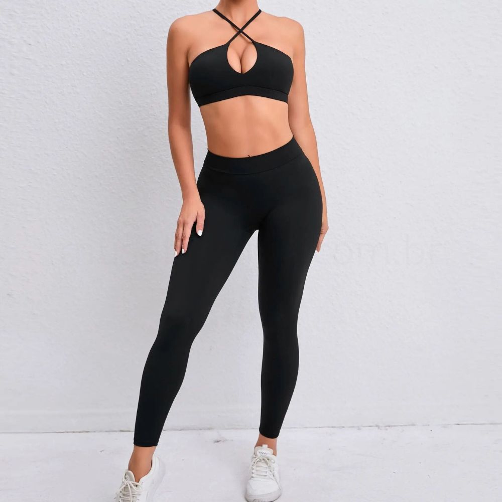 Conjunto Academia Sem Costura Top Cruzado